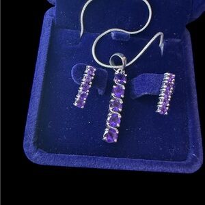 Genuine Amethyst 925 Sterling Silver Necklace & Earrings Set. NWOT.  Purple